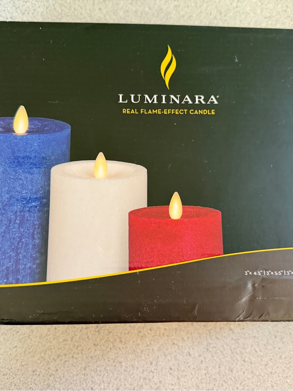 3 New Luminara Flameless Flickering Timer Candles Red/White/Blue Patriotic USA